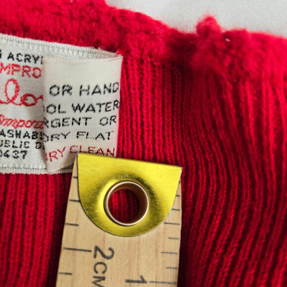 Kimlon Vintage 60s 70s Womens Cottage Red Button-Up Knit Vest w/ Ruffled Trim L - Picture 8 of 10